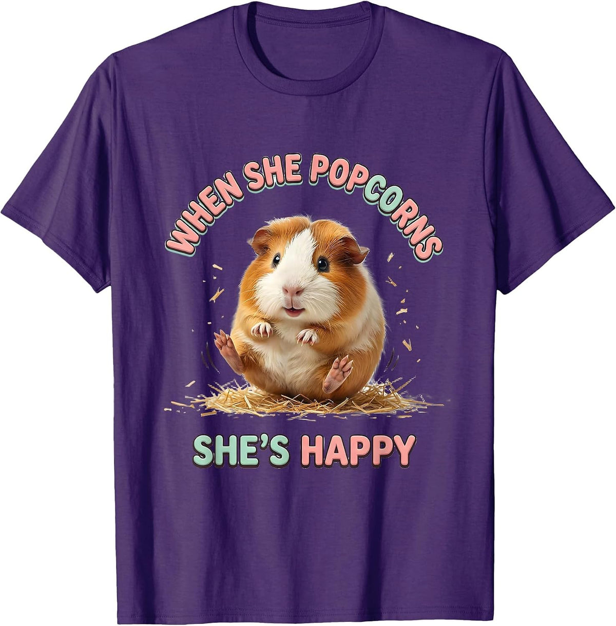 Men's When She Popcorns She's Happy Cute Kawaii Guinea Pig Pet T-Shirt - Purple