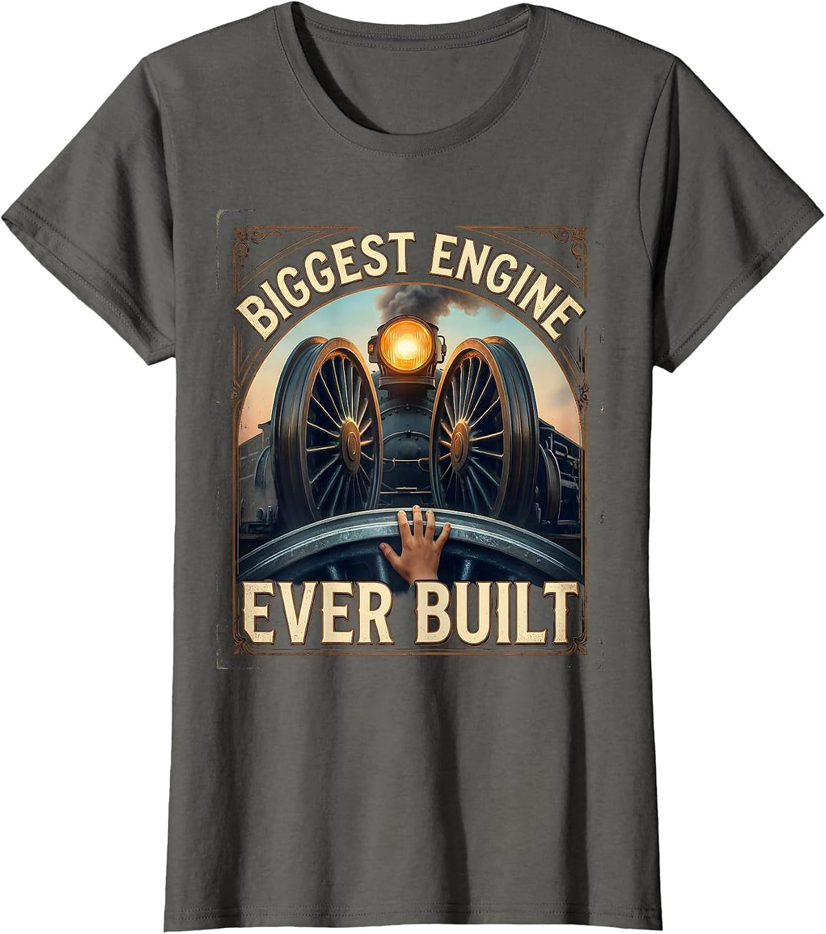 Women's Biggest Engine Ever Built Vintage Steam Locomotive Train T-Shirt - Asphalt Grey