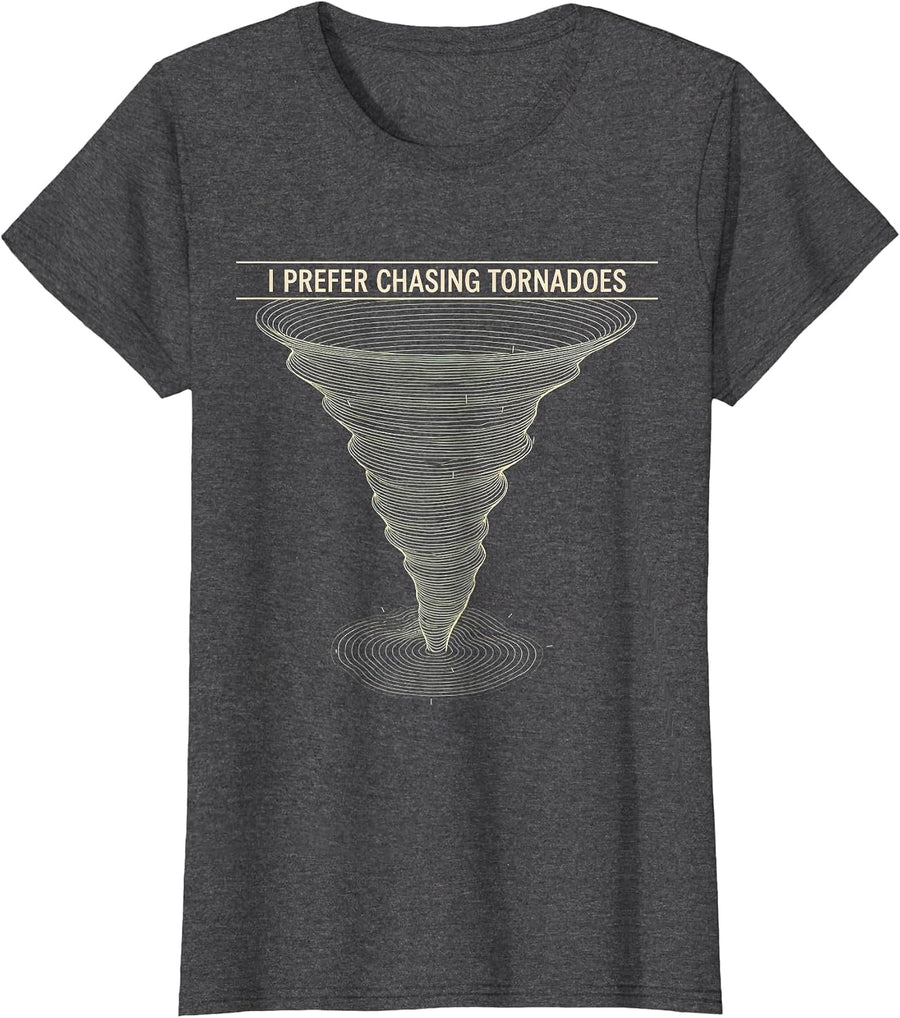 Women's I Prefer Chasing Tornadoes Topographic Contour Storm Chaser T-Shirt - Dark Heather Grey