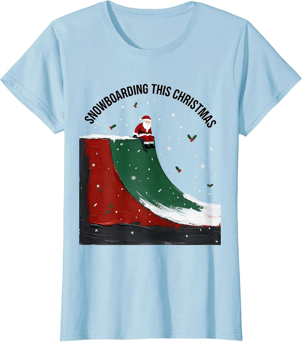 Snowboarding This Christmas Funny Santa Snowboarder T-Shirt - Baby Blue