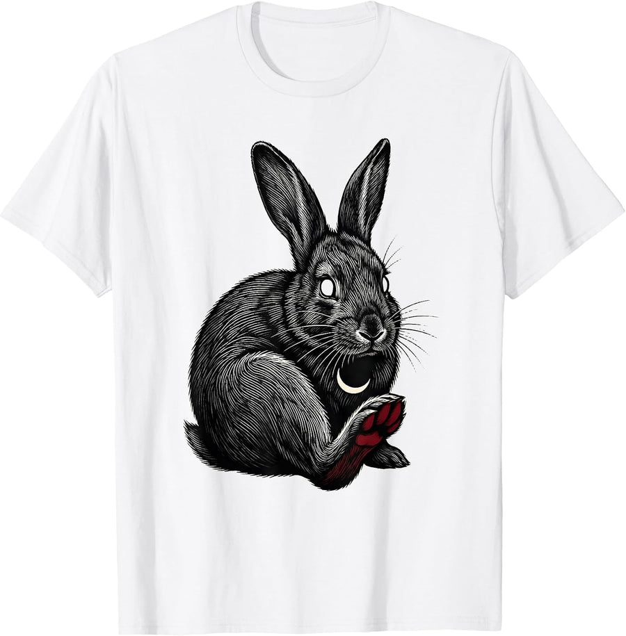 Men's Creepy Cute Rabbit Alt Goth Horror Aesthetic Bunny T-Shirt - White