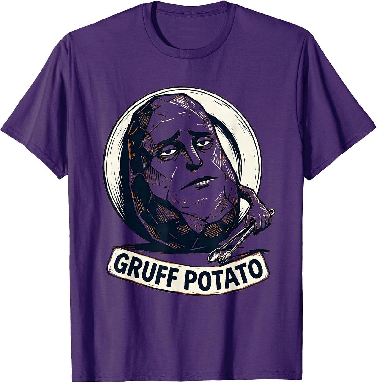 Men's Gruff Potato Funny Couples Thanksgiving Matching Linocut T-Shirt - Purple