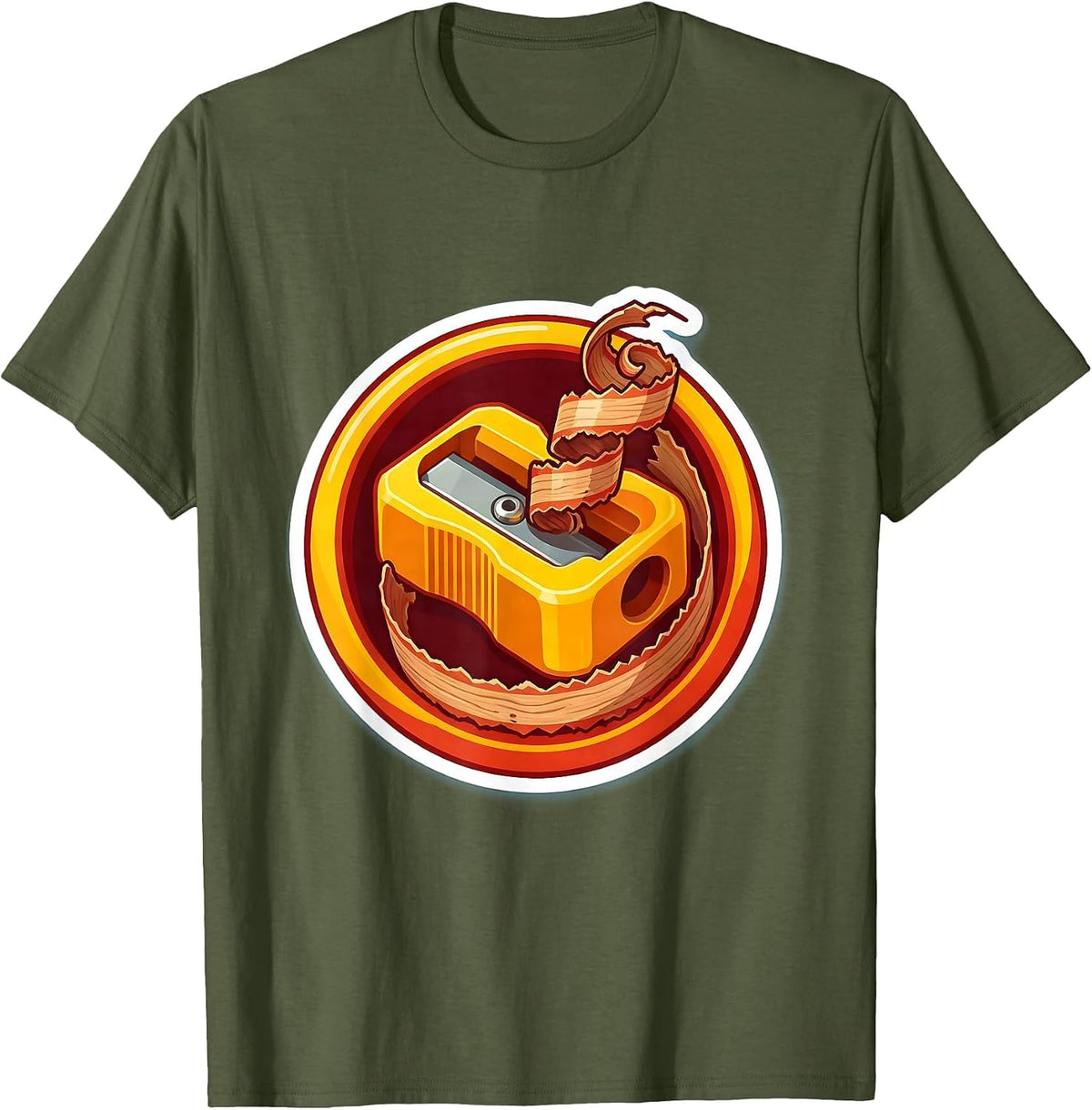 Kindergarten Teacher Pencil Sharpener Graphic T-Shirt - Olive Green