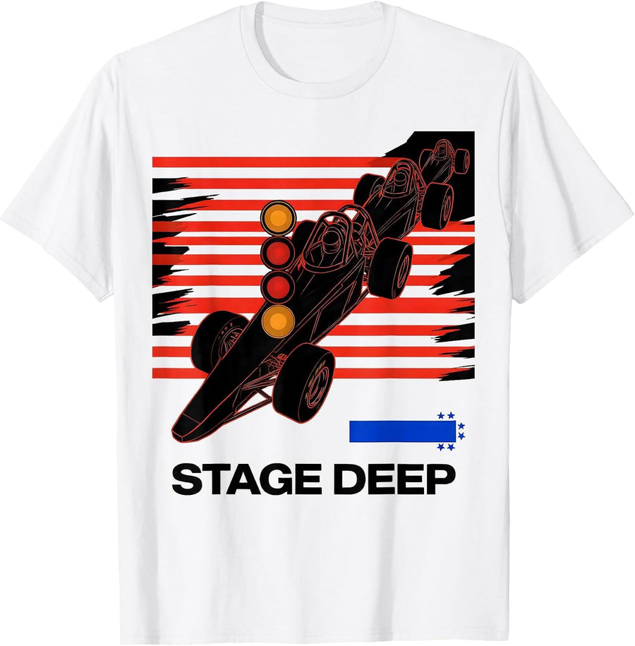 Men's Stage Deep Futurist RC Drag Racing Hobbyist American Flag T-Shirt - White