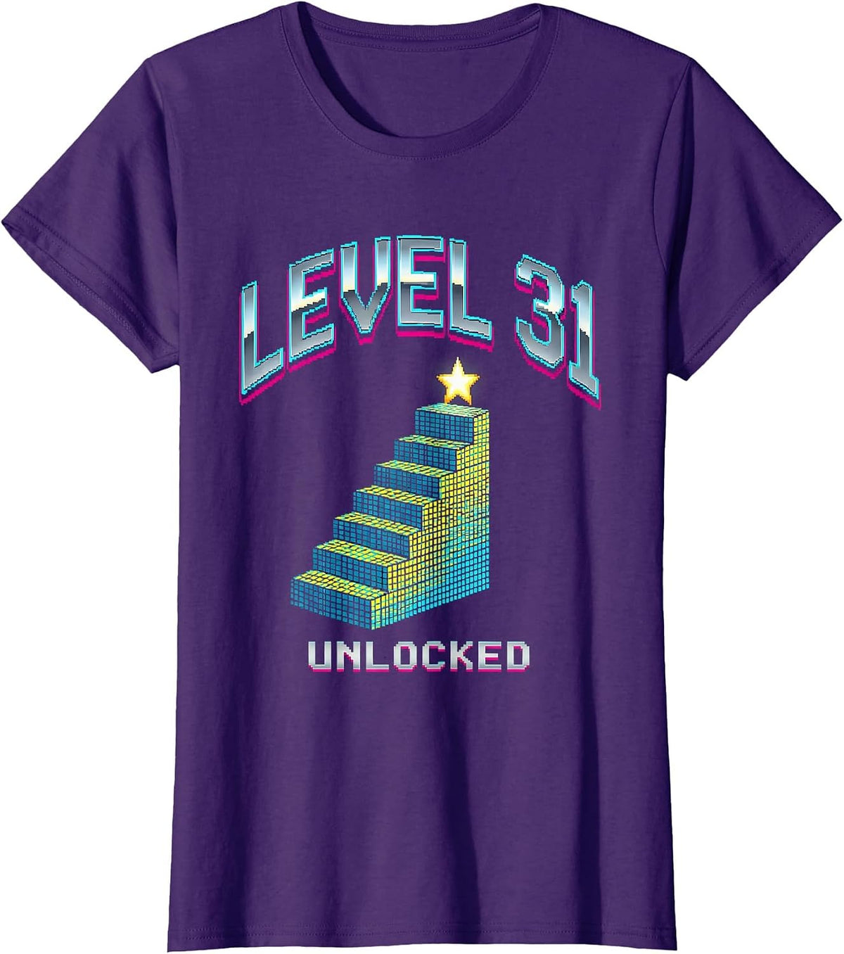 Women's Level 31 Unlocked Pixel Art Gamer Birthday Milestone T-Shirt - Purple
