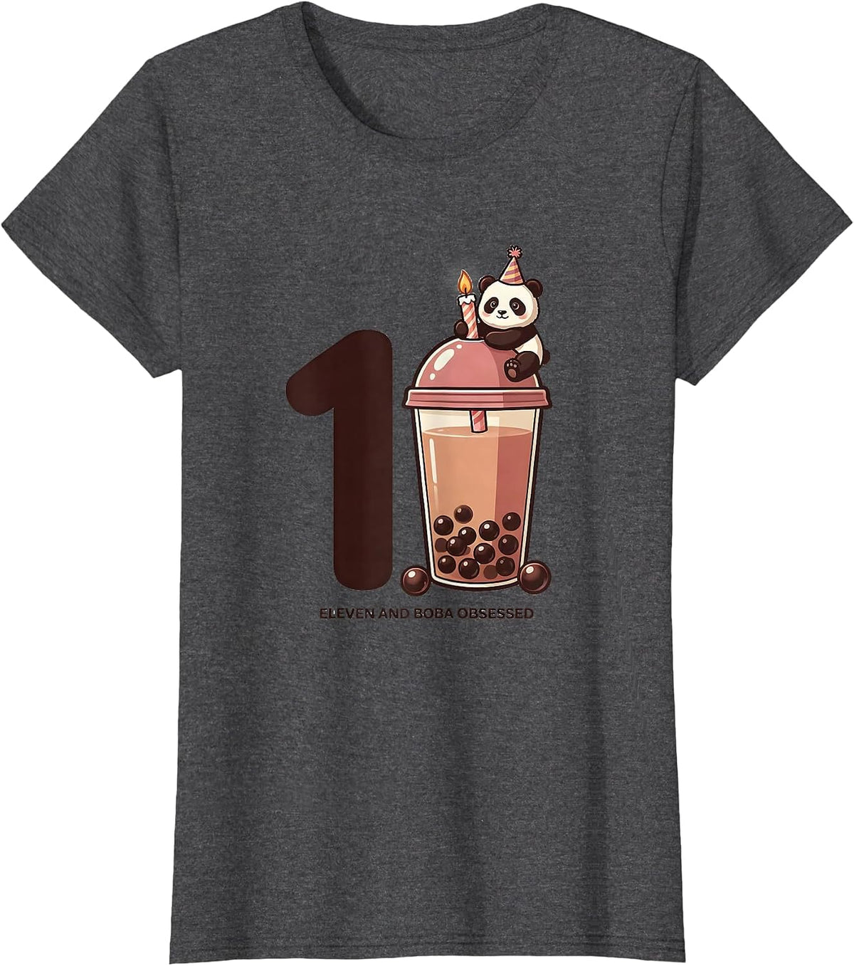 Women's Eleven And Boba Obsessed Cute Kawaii Panda Birthday Gift T-Shirt - Dark Heather Grey