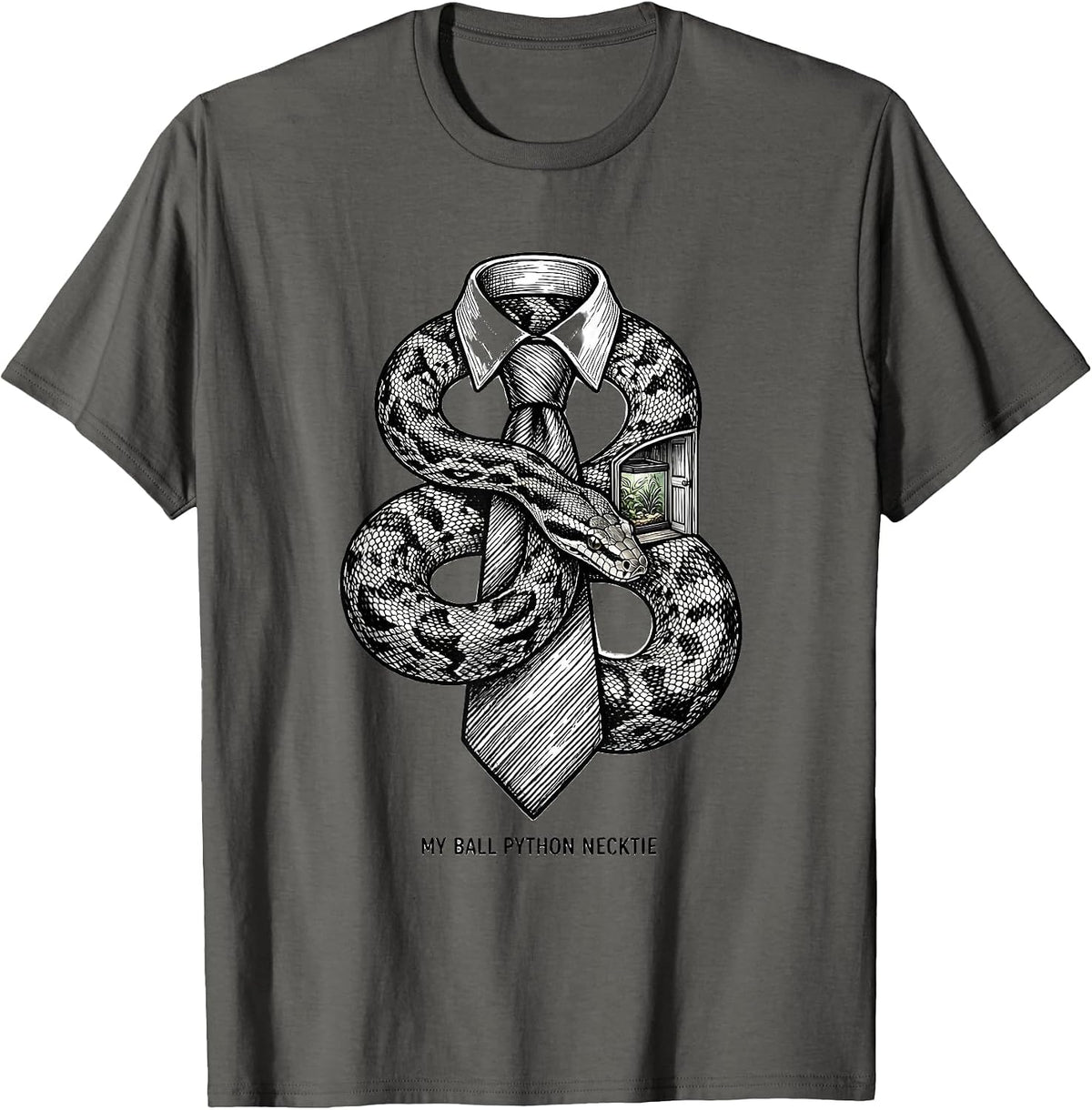 Men's My Ball Python Necktie Funny Reptile Lover Pet Keeper Humor T-Shirt - Asphalt Grey