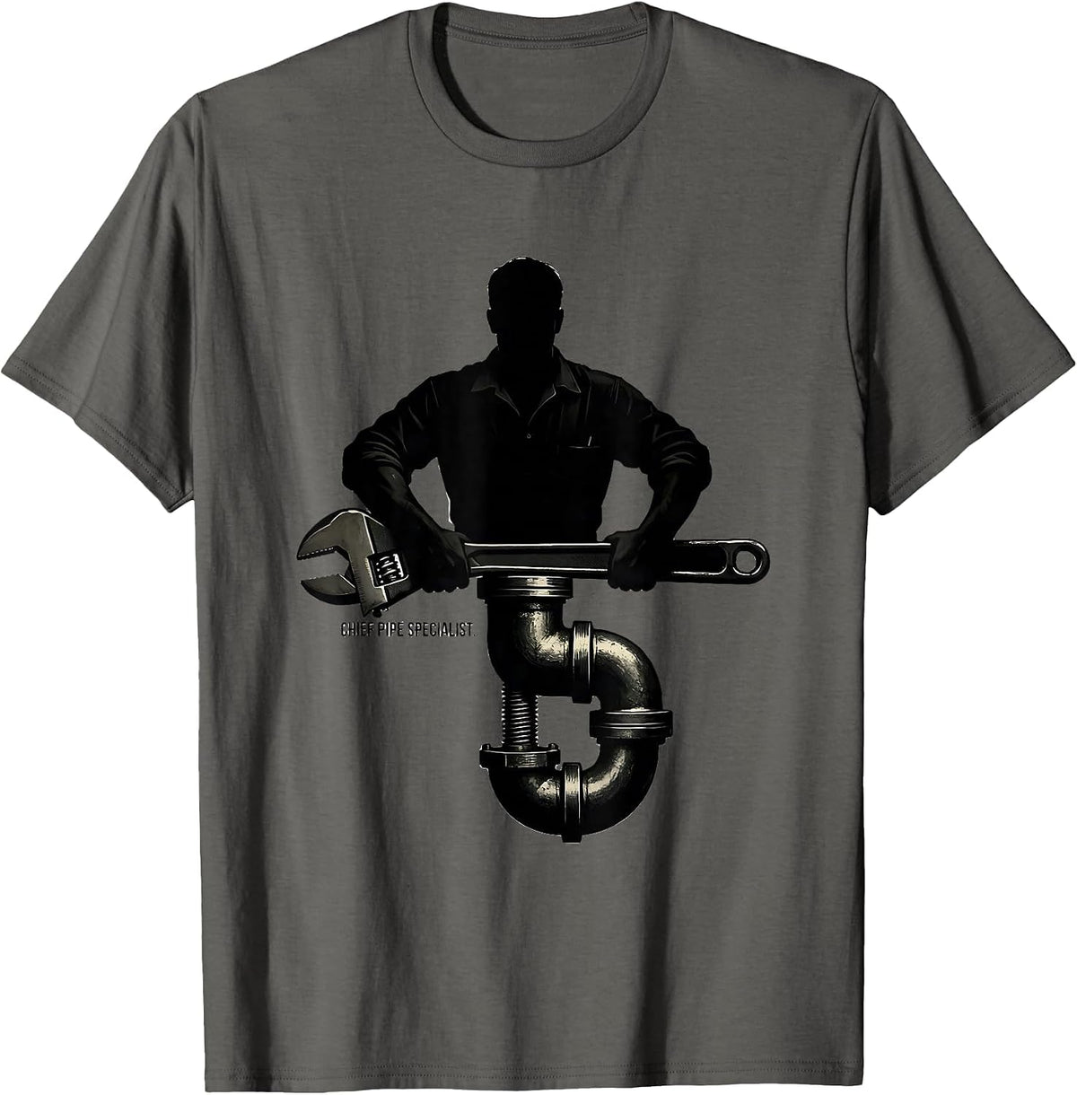 Chief Pipe Specialist Funny Plumber Pipefitter Steamfitter T-Shirt - Asphalt Grey