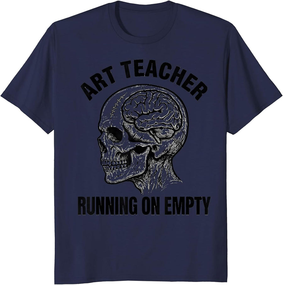 Art Teacher Running On Empty Funny Zombie Teacher Halloween T-Shirt - Navy Blue