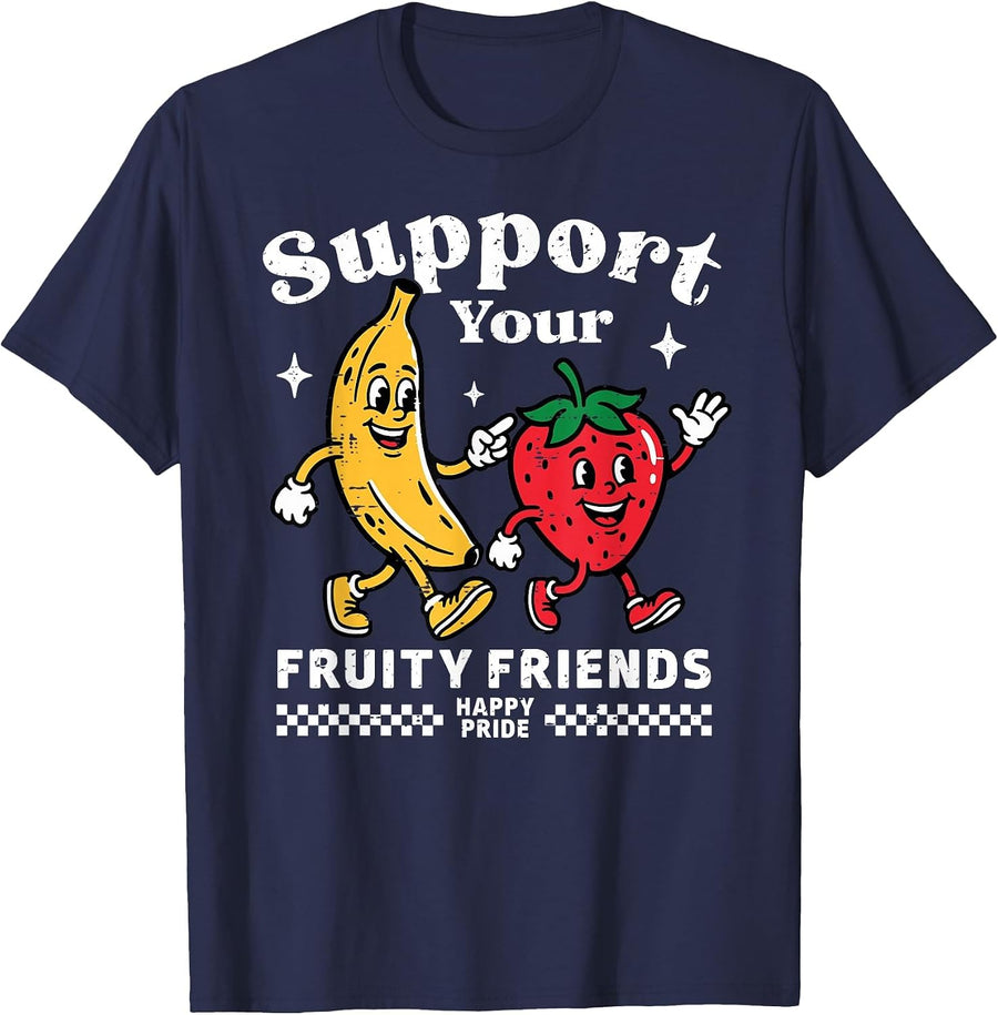 Support Your Fruity Friends Gay Pride Month LGBTQ Fruit Ally T-Shirt - Navy Blue