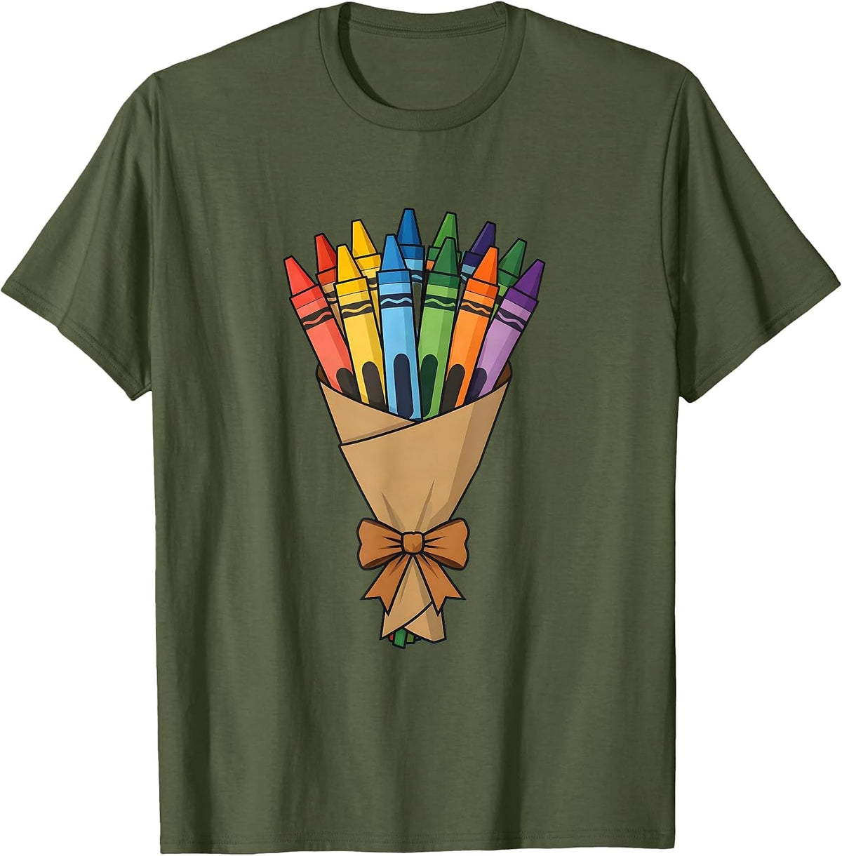 Men's Crayon Bouquet Kindergarten Teacher Gift T-Shirt - Olive Green