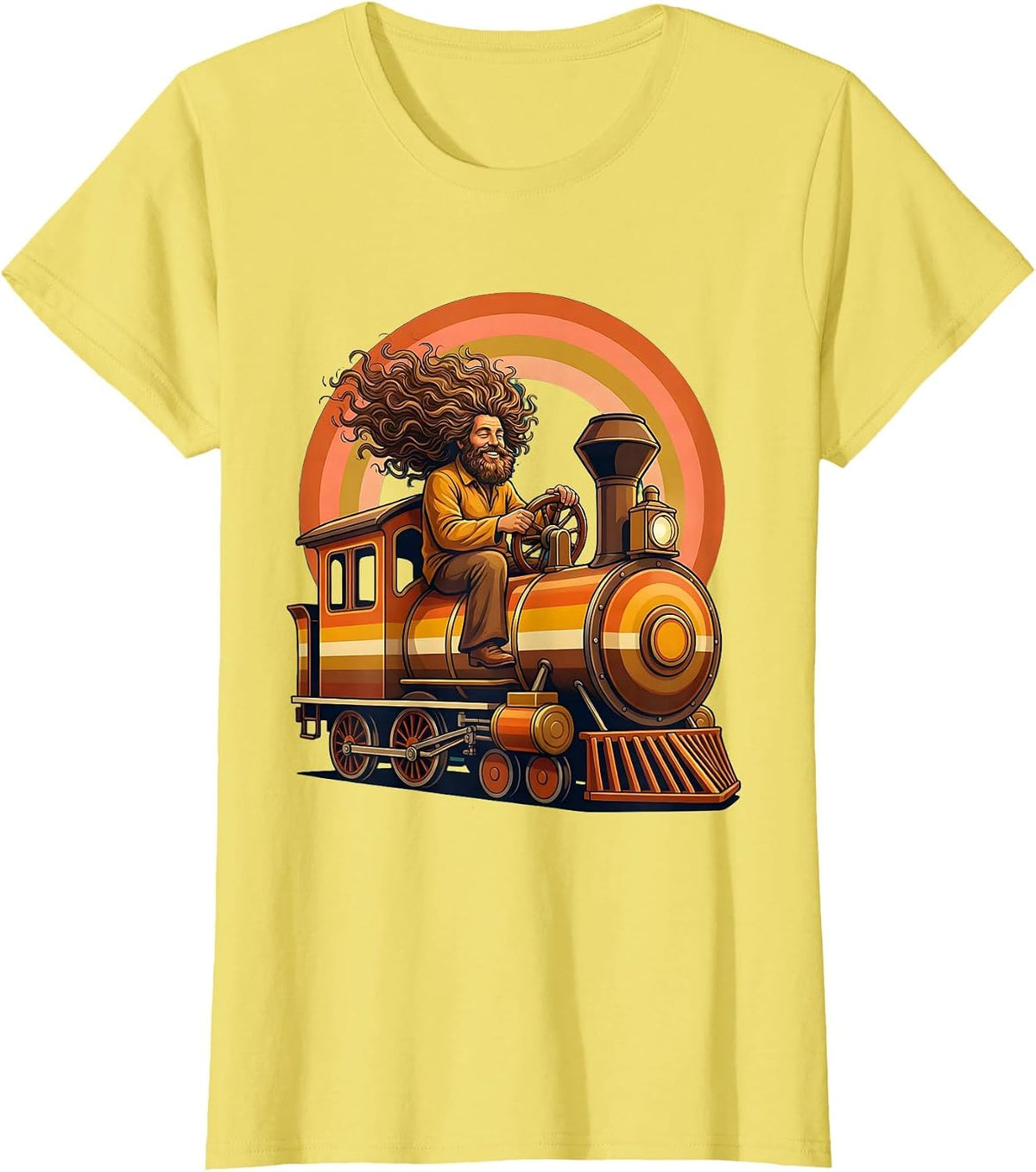 Wild-Haired Locomotive Engineer Graphic Tee T-Shirt - Lemon Yellow