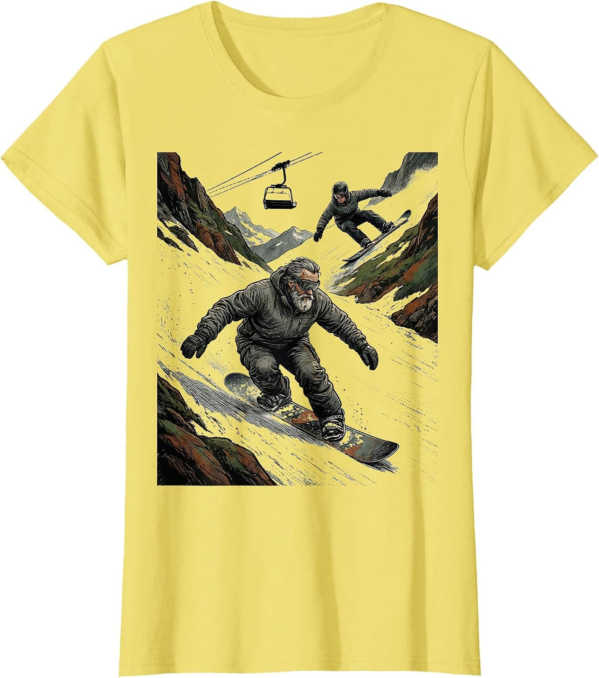 Women's Vintage Snowboarder Carving Retro Winter Sports Gift T-Shirt - Lemon Yellow