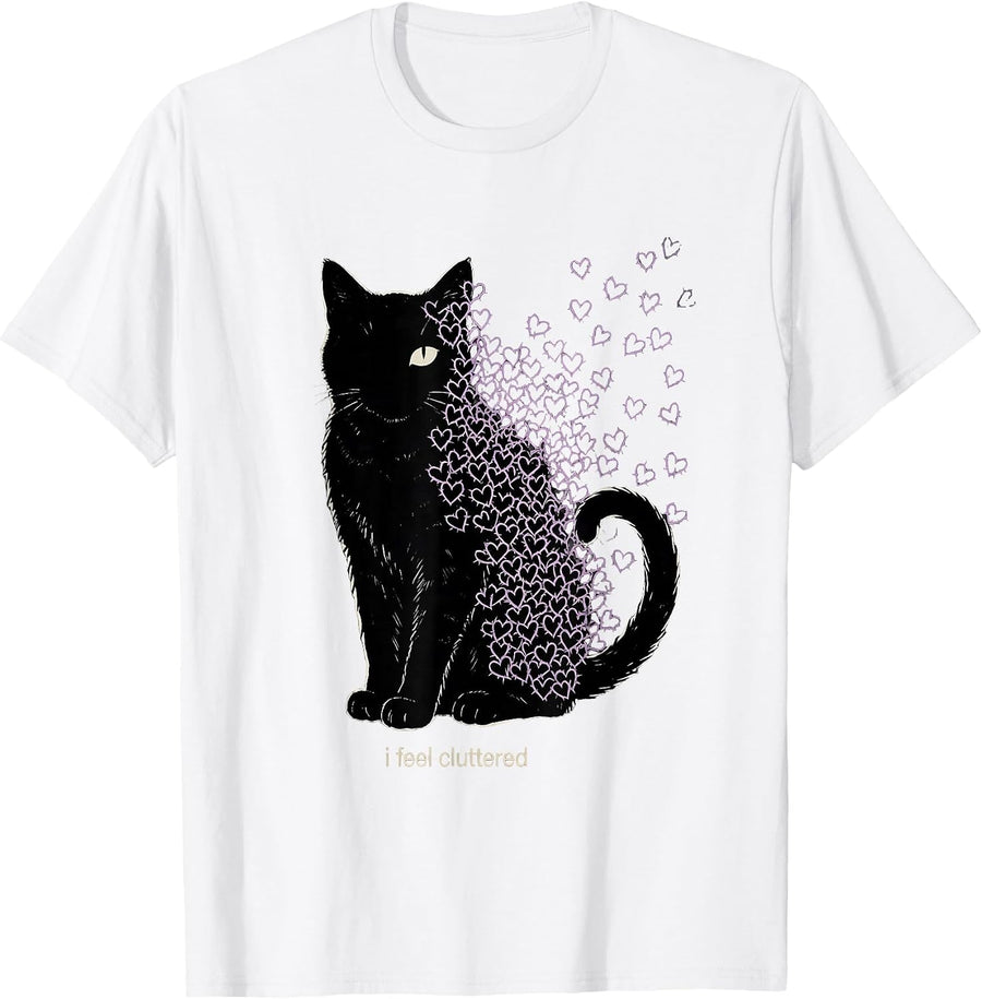 Men's i Feel Cluttered Linocut Goth Alt Cat Horror Aesthetic T-Shirt - White