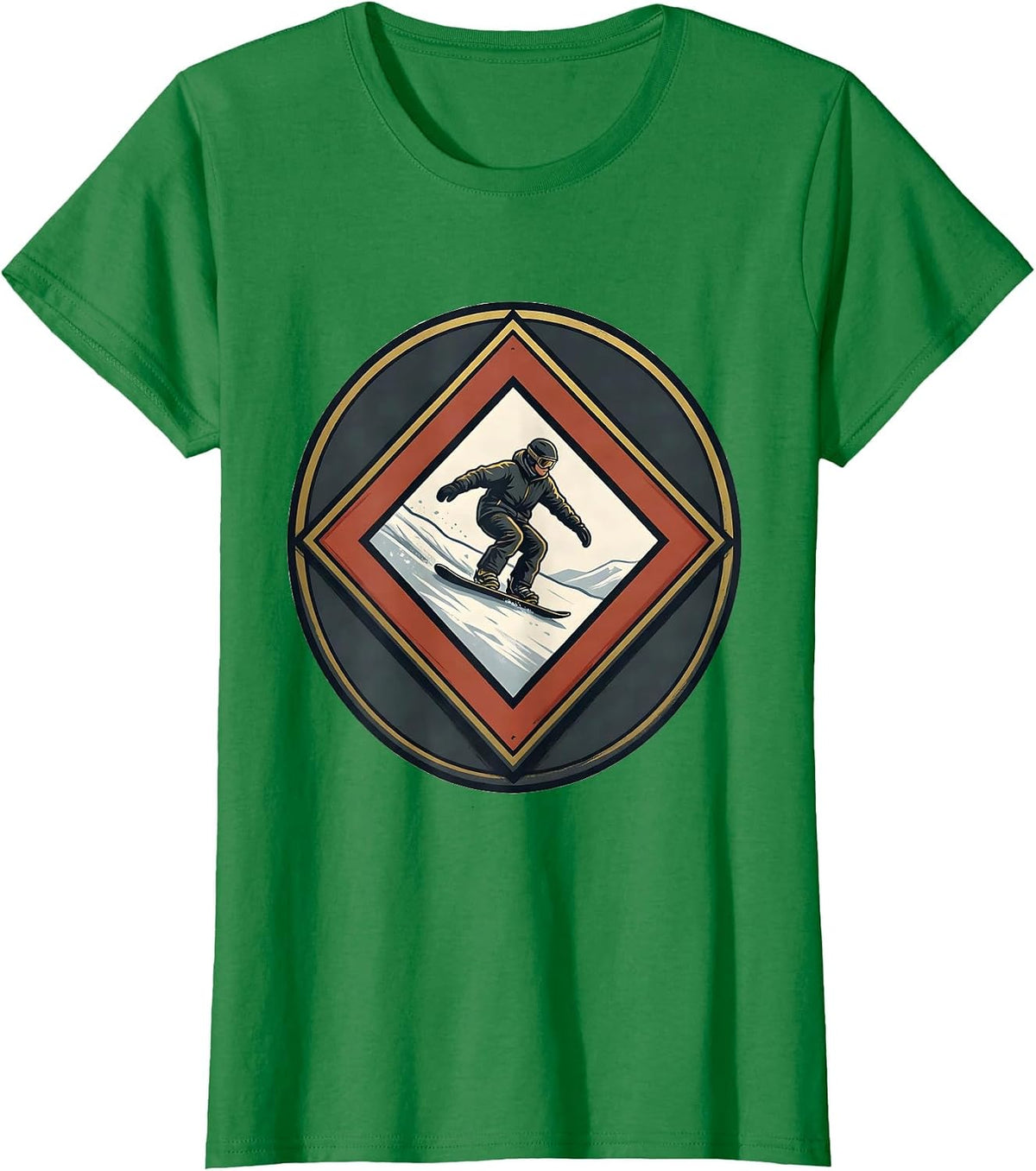 Double Diamond Snowboarder Dad Winter Humor Emblem T-Shirt - Kelly Green