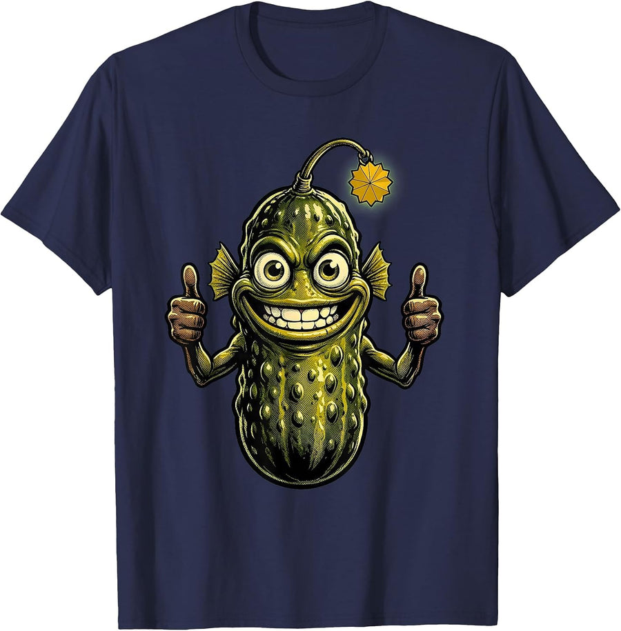 Deep Sea Pickle Fish Glowing Lure Illustration T-Shirt - Navy Blue