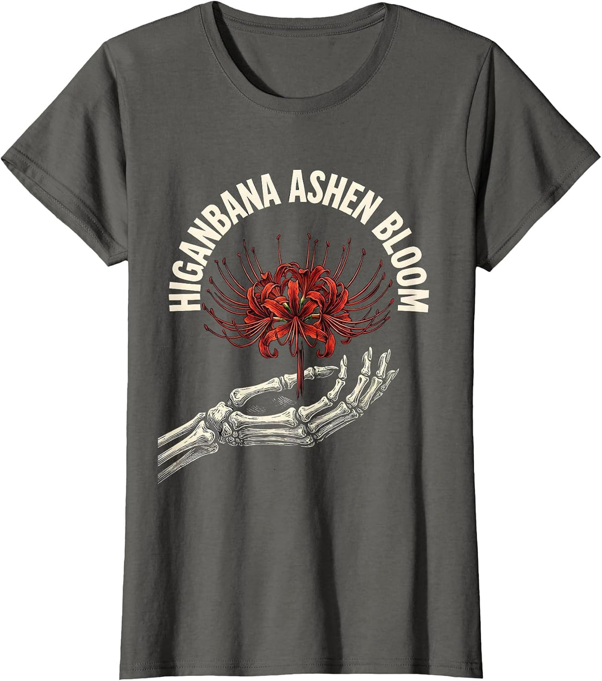 Women's Higanbana Ashen Bloom Horror Anime Kawaii Goth Aesthetic T-Shirt - Asphalt Grey