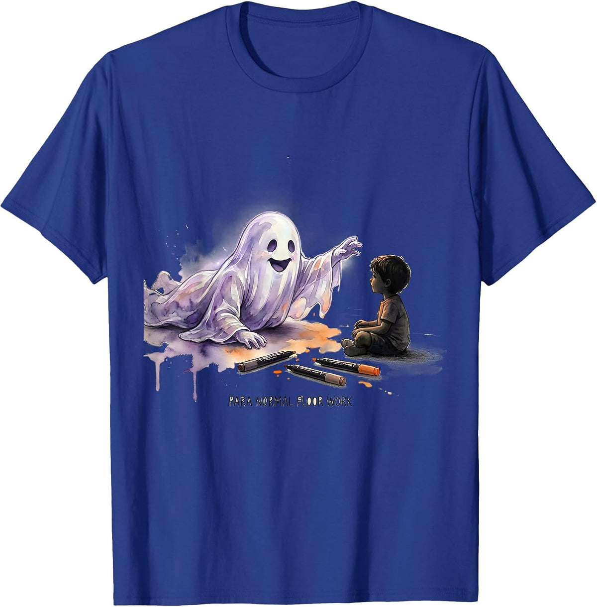 Para Normal Floor Work Watercolor Ghost Paraprofessional T-Shirt - Royal Blue