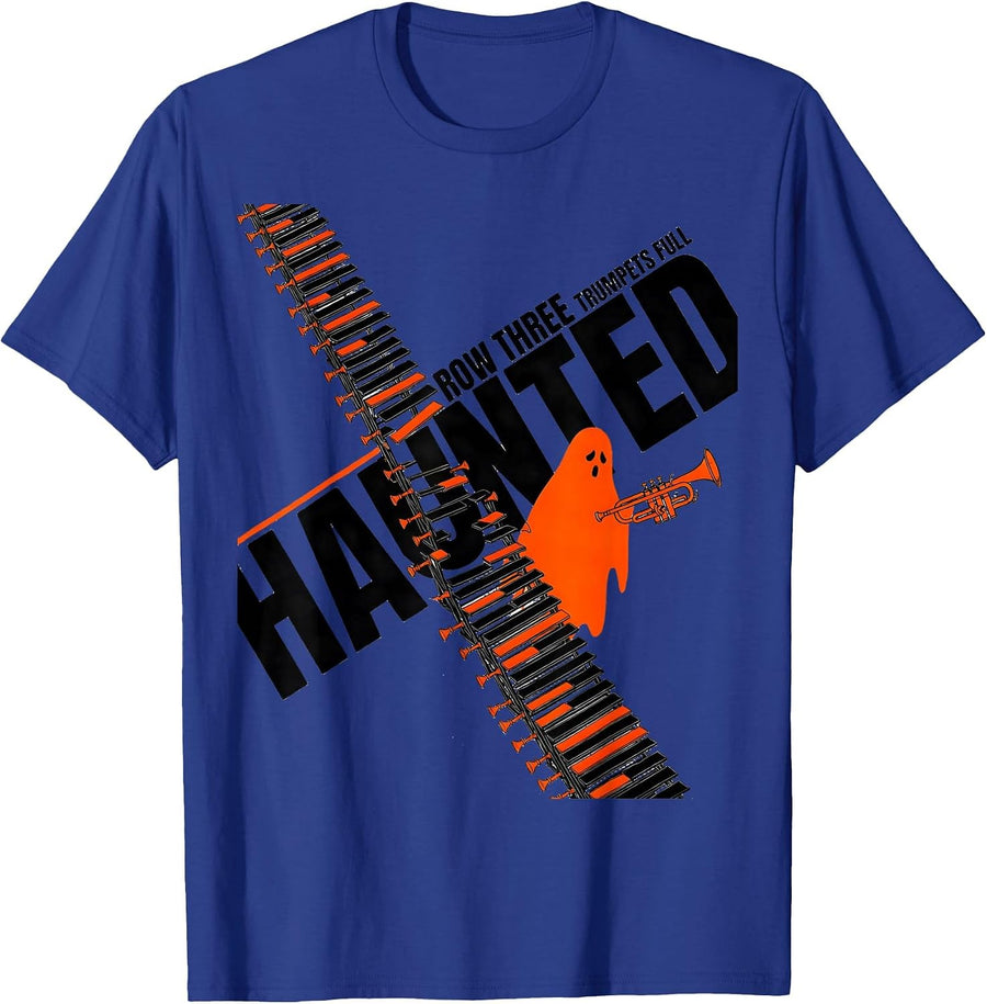 Trumpets Full Row Three Haunted New Wave Music Teacher T-Shirt - Royal Blue