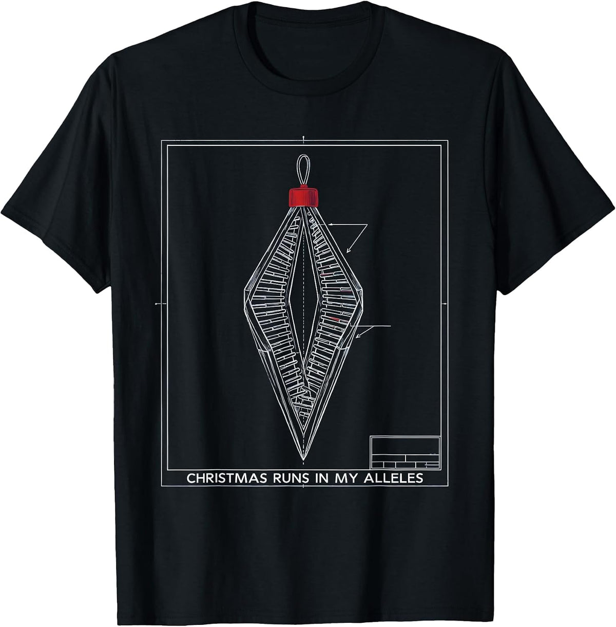 Men's Christmas Runs in My Alleles Technical Blueprint DNA Science T-Shirt - Black