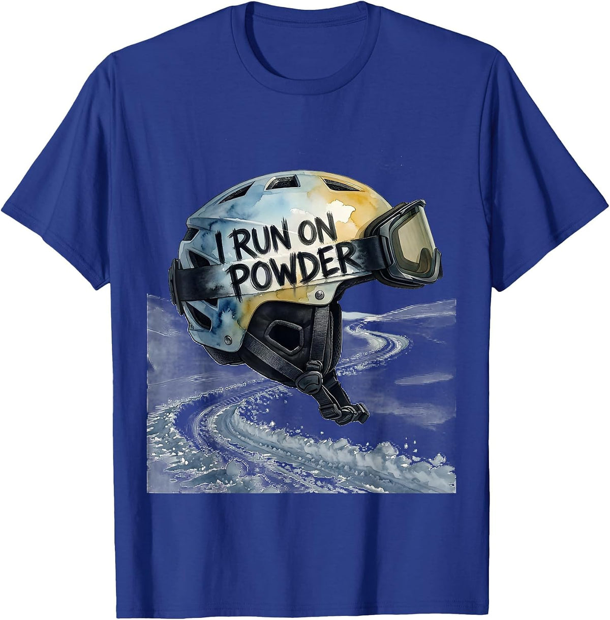Men's I Run On Powder Watercolor Ski Helmet Funny Ski Lover Gift T-Shirt - Royal Blue