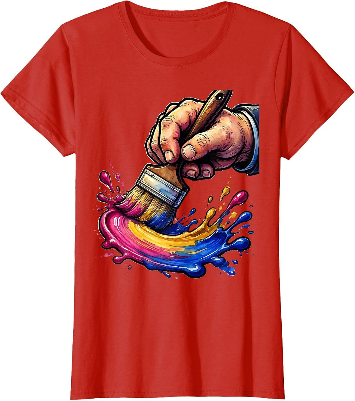 Watercolor Wash Art Teacher Painter Graphic T-Shirt - Red