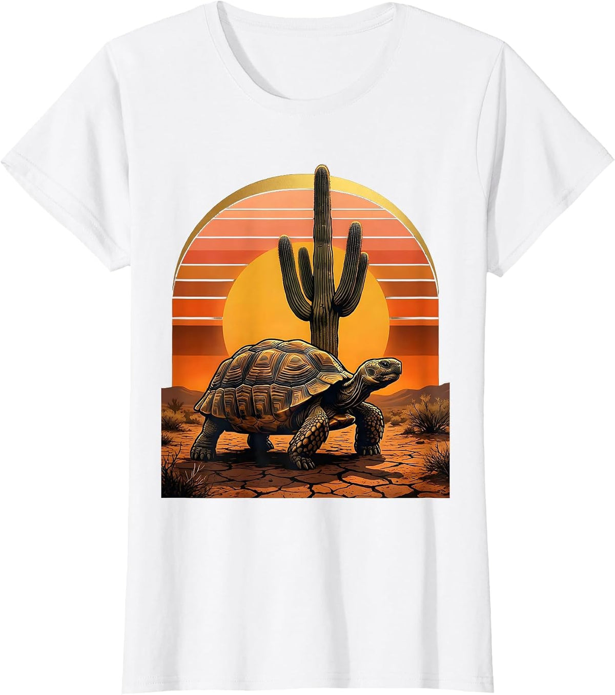 Desert Tortoise and Cactus Mexico Wildlife Art T-Shirt - White