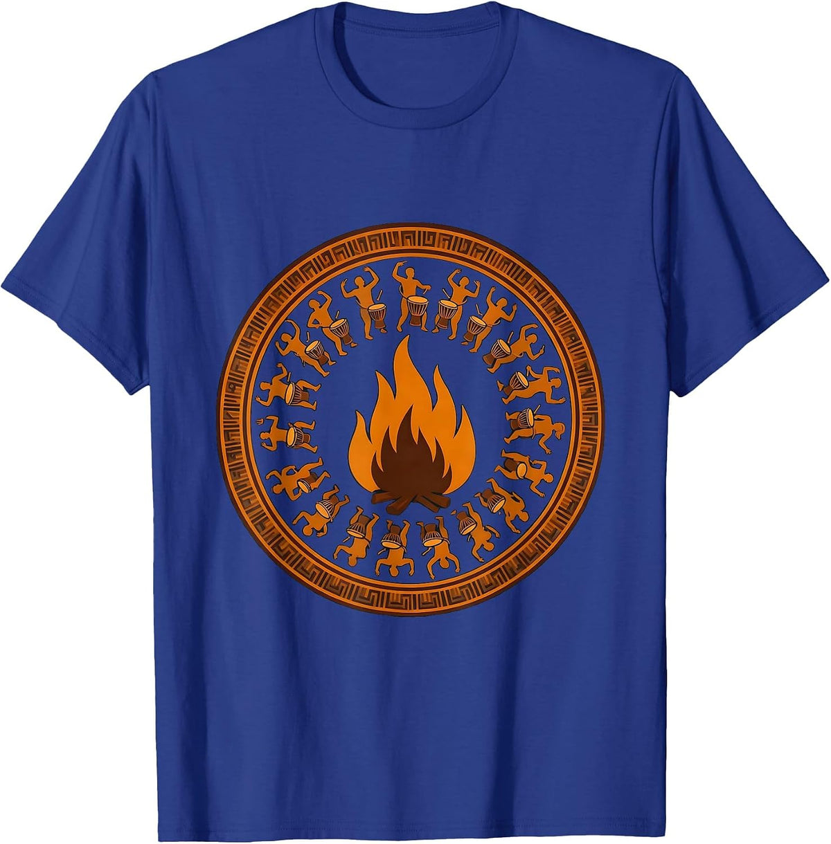 African Drum Circle Bonfire Silhouette Design T-Shirt - Royal Blue