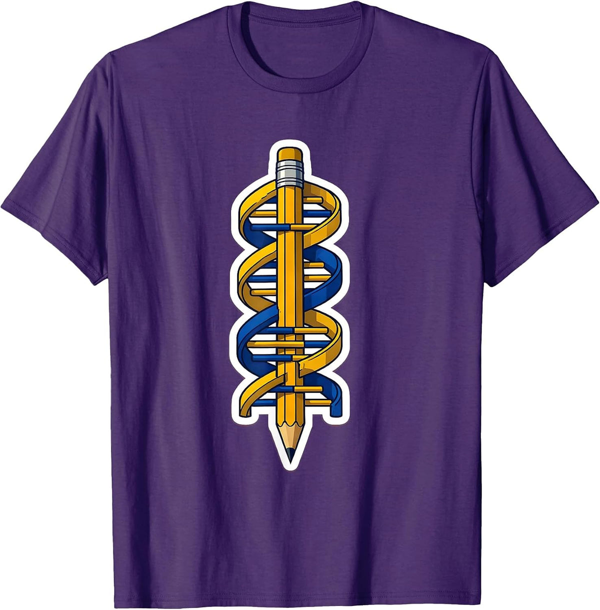 Men's DNA Helix Wrapped Around a Pencil Science Art T-Shirt - Purple