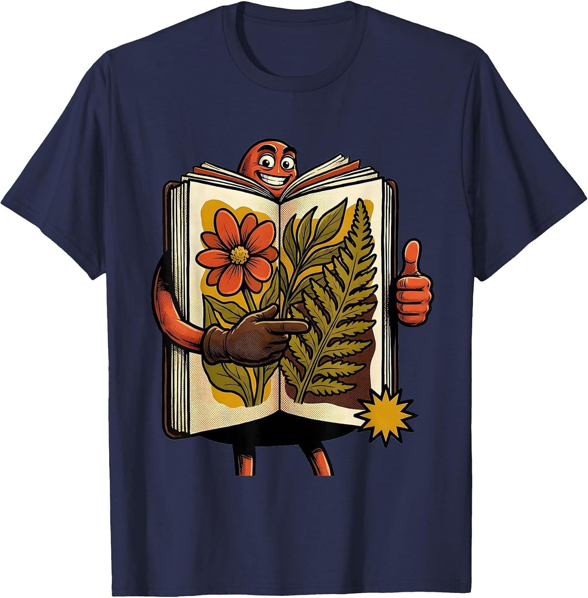 Men's Art Teacher Botanical Sketchbook Illustration T-Shirt - Navy Blue