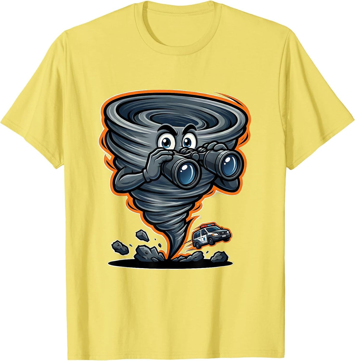Men's Wide-Eyed Tornado Mascot Storm Chaser Meteorology Humor T-Shirt - Lemon Yellow