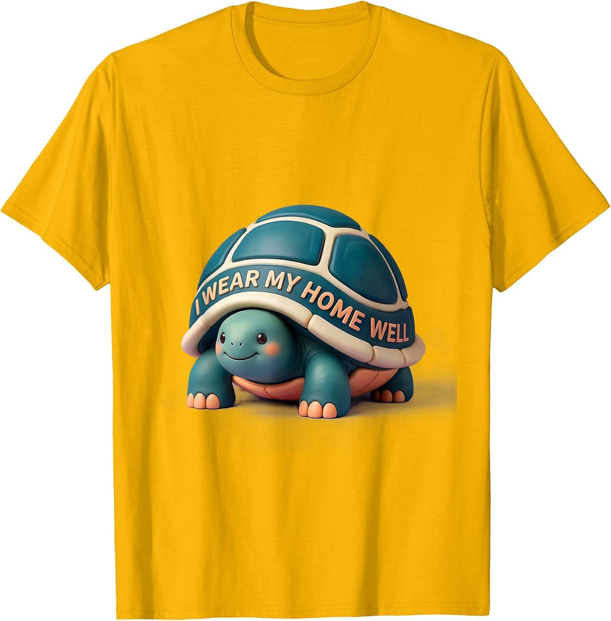 I Wear My Home Well Cute Kawaii Tortoise Pet Lover Humor T-Shirt - Golden Yellow