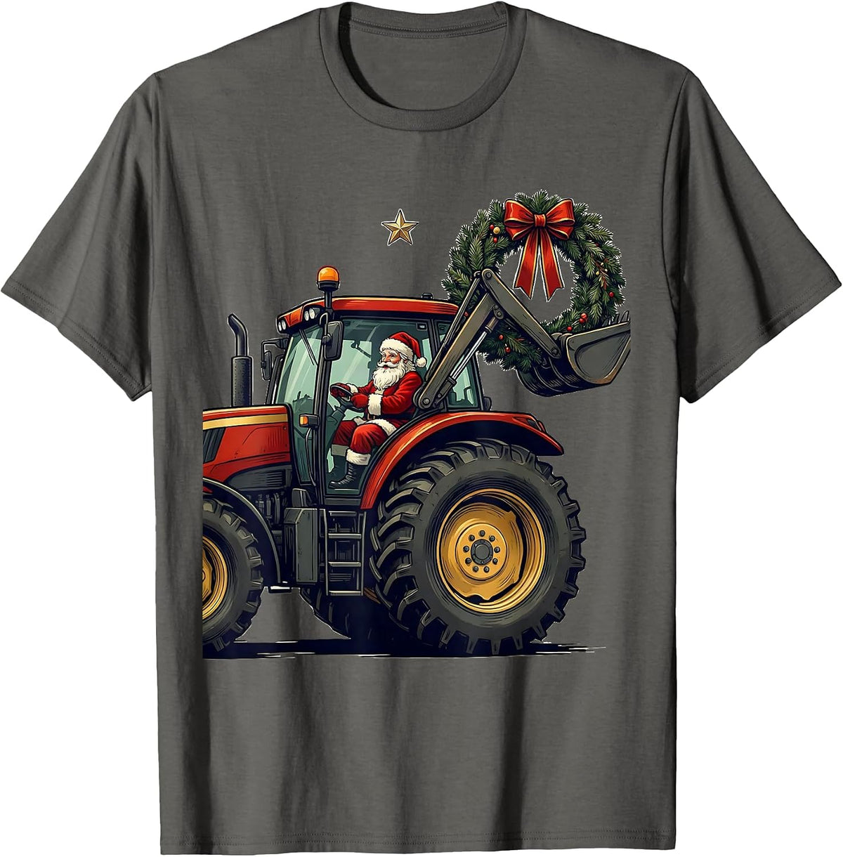 Men's Broadside Farm Tractor Santa Claus Funny Farm Life Christmas T-Shirt - Asphalt Grey