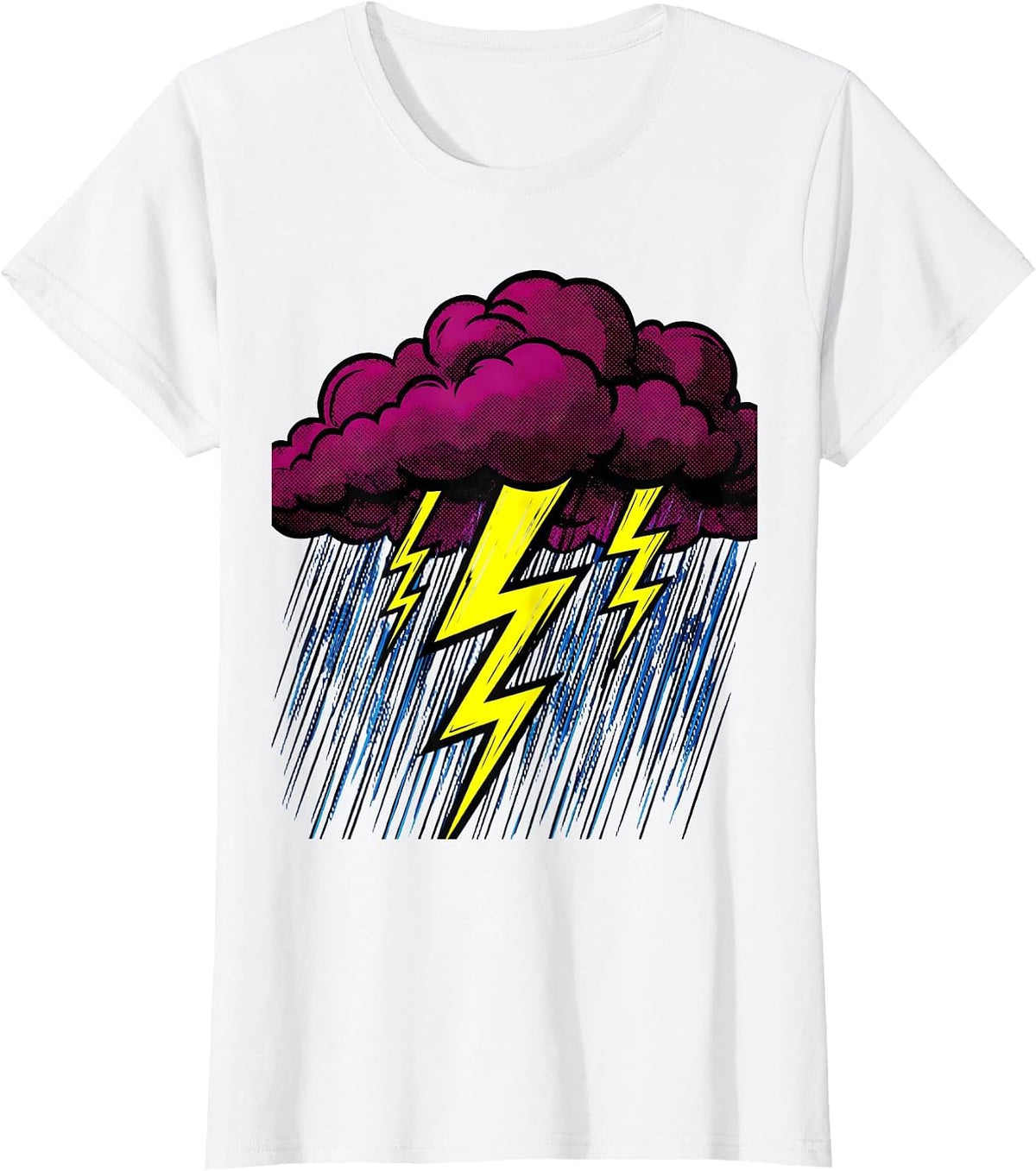 Storm Cloud Raining Lightning Bolts Graphic T-Shirt - White
