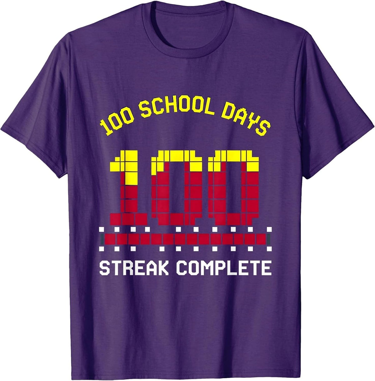 100 School Days Streak Complete Pixel Art Gamer School T-Shirt - Purple