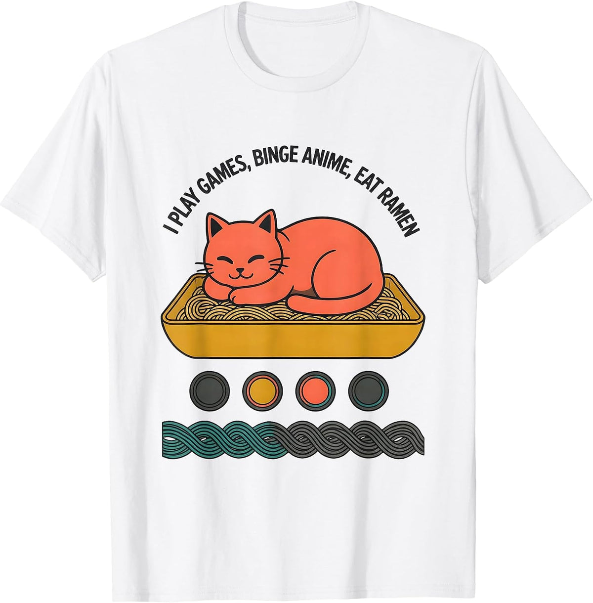 Men's I Play Games, Binge Anime, Eat Ramen Kawaii Cat Gamer Humor T-Shirt - White