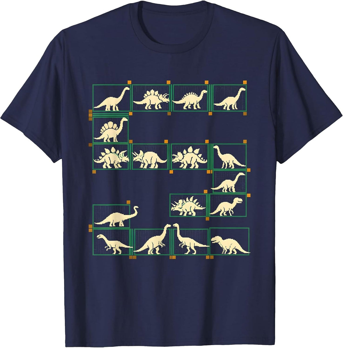 Men's Dinosaur Alphabet Pixel Art Kids Learning Gift T-Shirt - Navy Blue