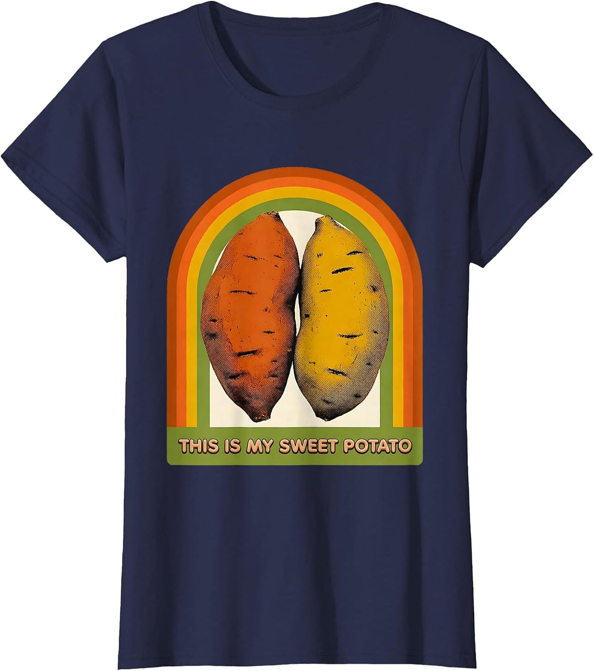 Women's This Is My Sweet Potato Retro 70s Couples Thanksgiving T-Shirt - Navy Blue