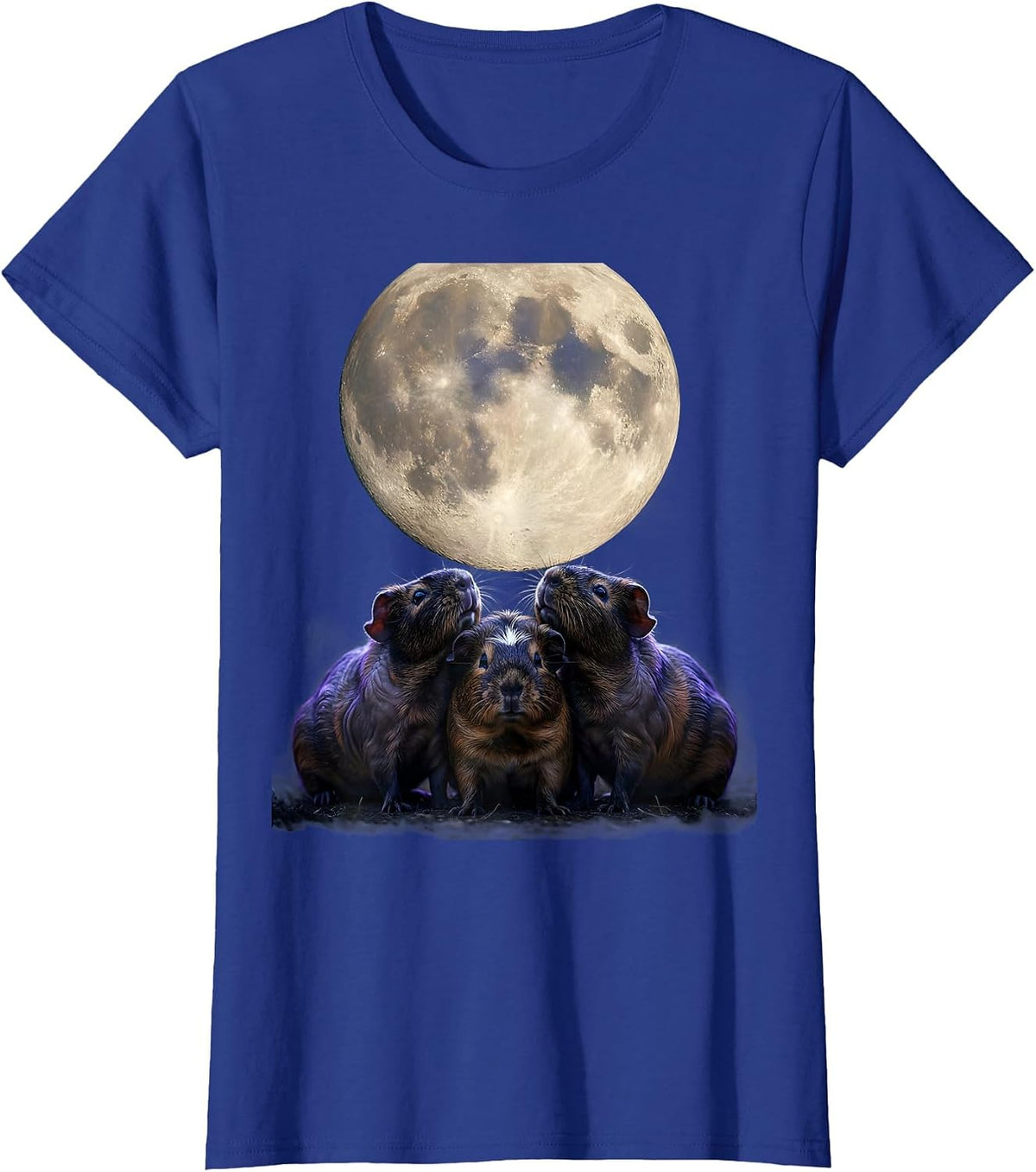 Women's Three Hairless Guinea Pigs Surreal Pet Lover Humor T-Shirt - Royal Blue