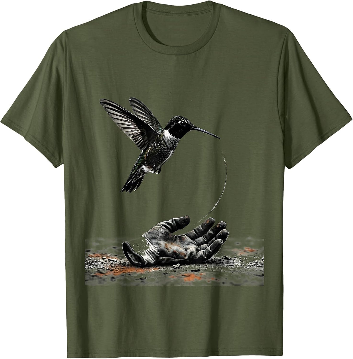 Hummingbird Minimalist Bird Lover Gift T-Shirt - Olive Green