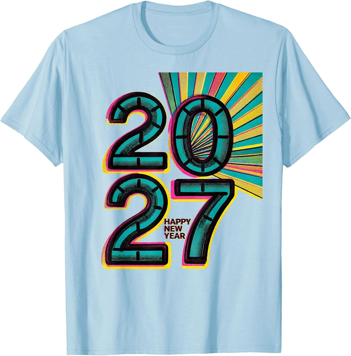 Men's Happy New Year 2027 Risograph Party Host Family Matching T-Shirt - Baby Blue
