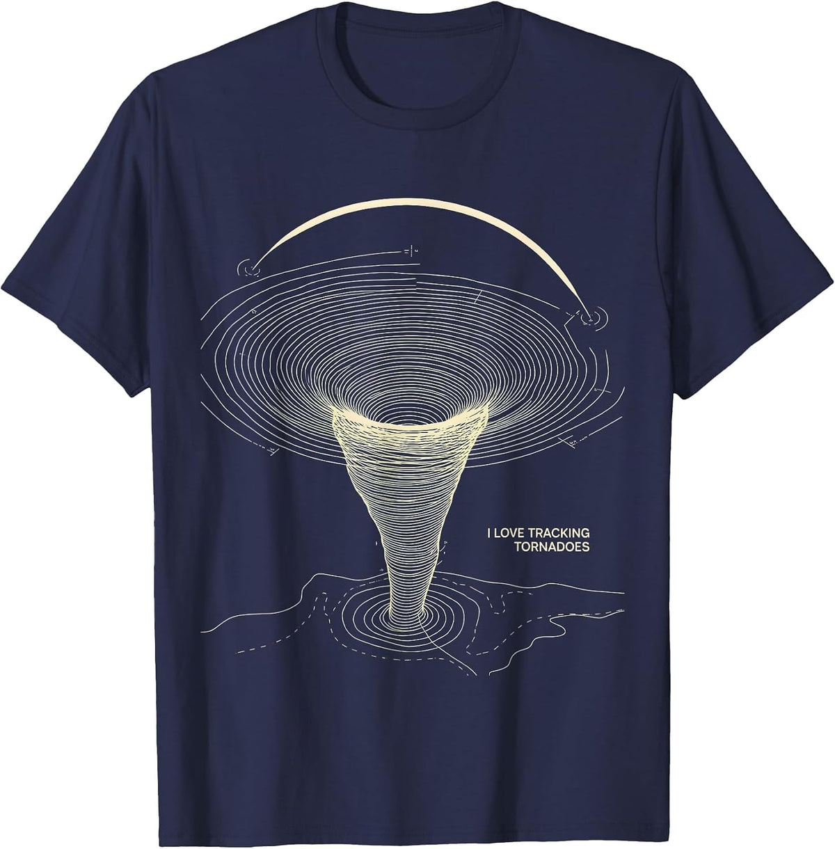 I Love Tracking Tornadoes Topographic Contour Storm Chaser T-Shirt - Navy Blue