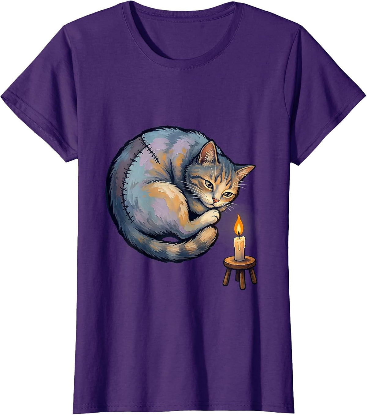 Women's Storybook Cat Pastel Goth Creepy-Cute Kawaii Cat Lover T-Shirt - Purple