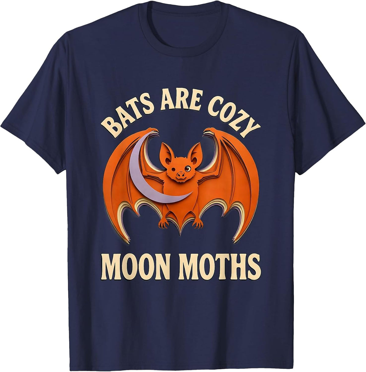 Men's Bats Are Cozy Moon Moths Funny Bat Lover Wildlife Biology T-Shirt - Navy Blue