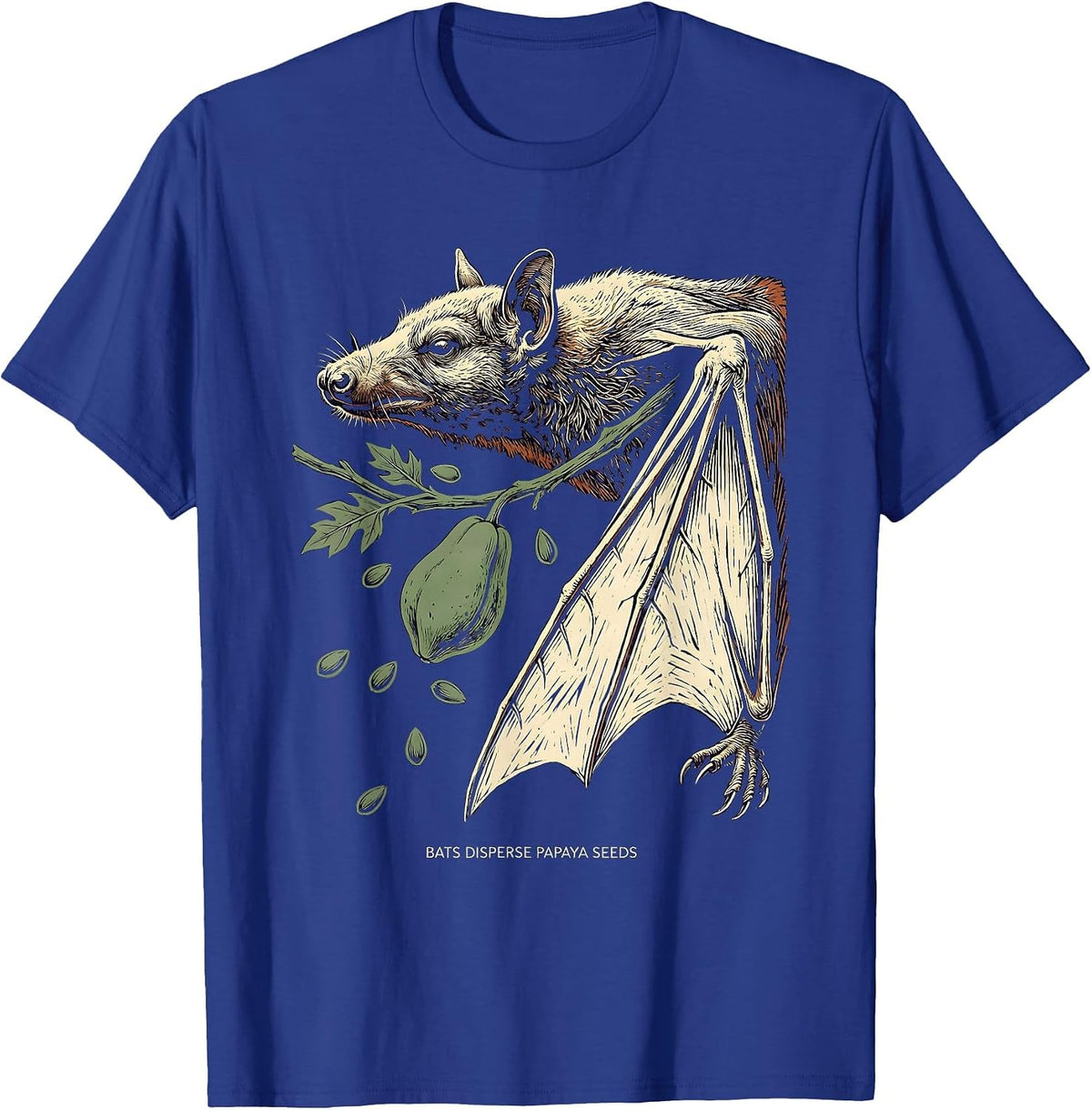 Men's Bats Disperse Papaya Seeds Linocut Bat Lover Halloween T-Shirt - Royal Blue
