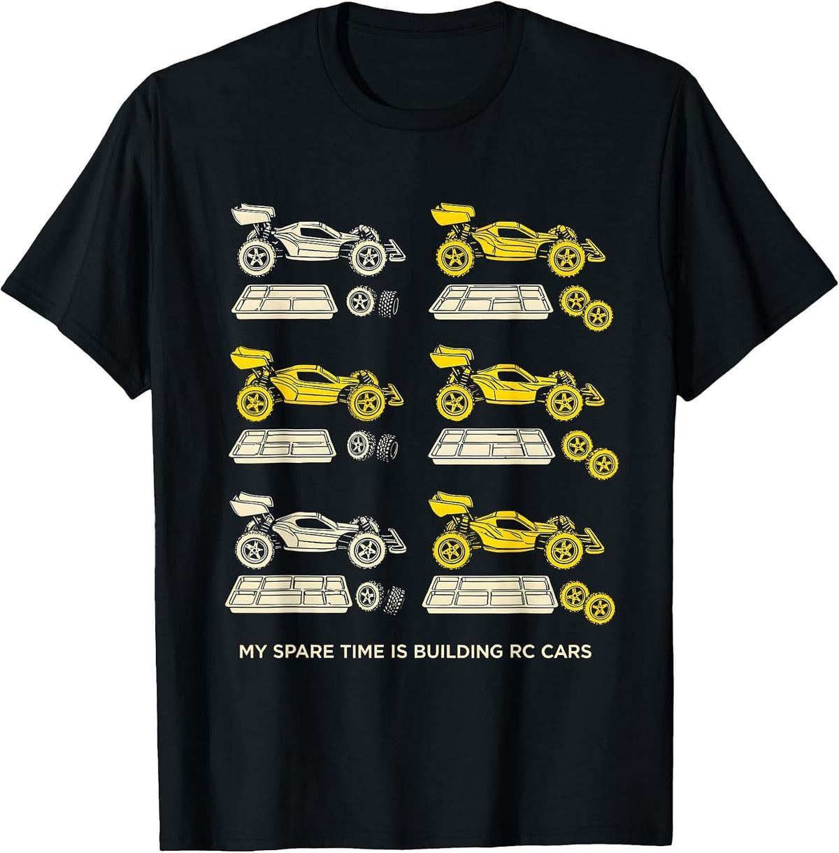 Men's My Spare Time Is Building RC Cars Funny Car Enthusiast T-Shirt - Black
