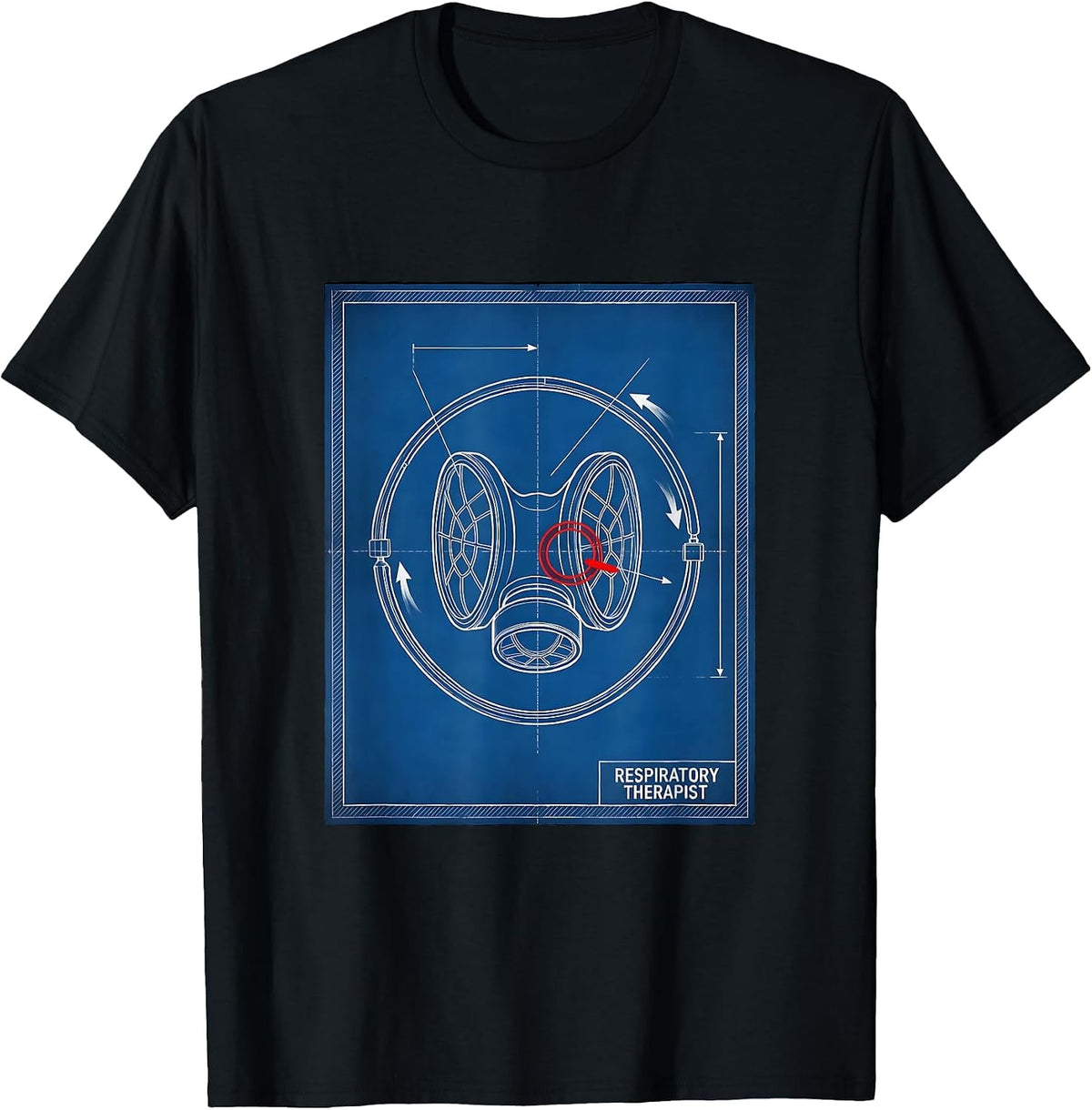 Men's Respiratory Therapist Technical Blueprint RT Profession T-Shirt - Black