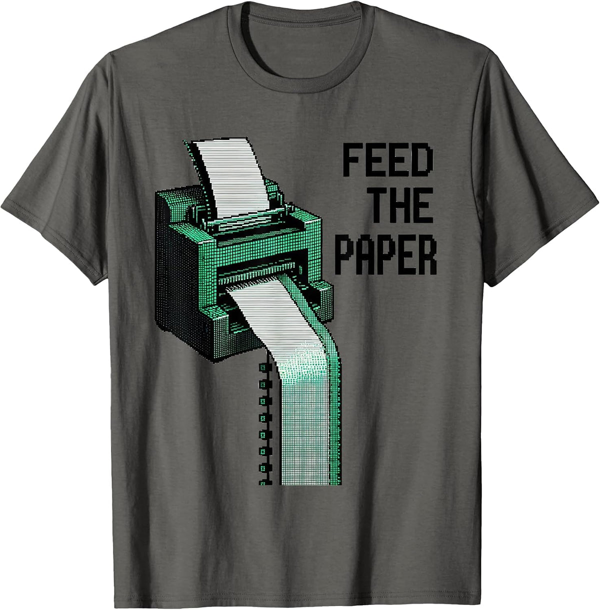Men's Feed The Paper Pixel Art 80s 90s Nostalgia Humor T-Shirt - Asphalt Grey