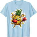 Men's Pineapple Boxer Funny Fruit Fighting Graphic T-Shirt - Baby Blue