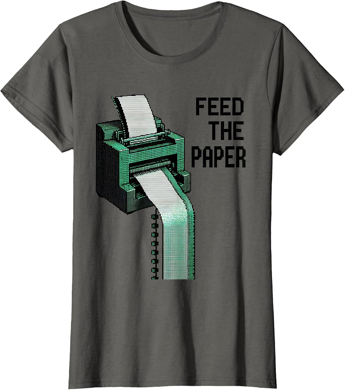 Women's Feed The Paper Pixel Art 80s 90s Nostalgia Humor T-Shirt - Asphalt Grey